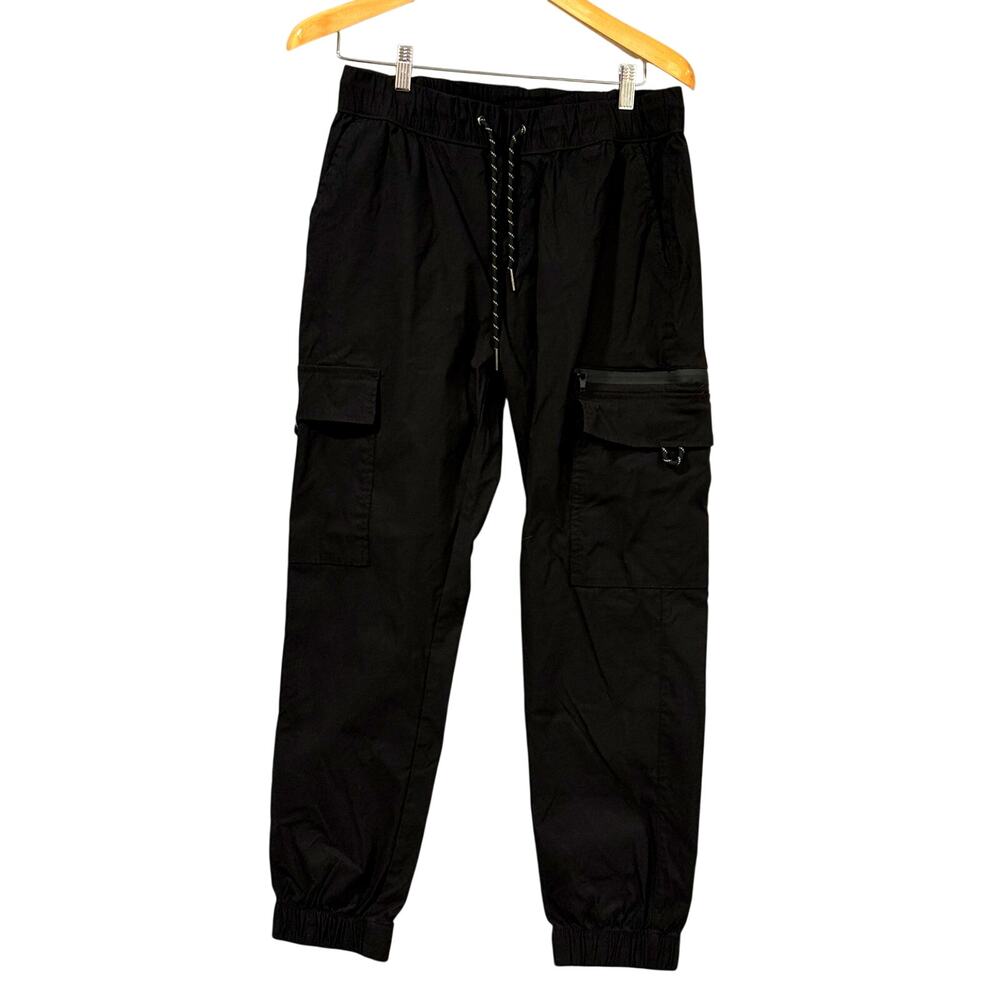 Y2K Ring of Fire Black Cargo Jogger Techwear Utility Pants Men’s Large Urban Fit